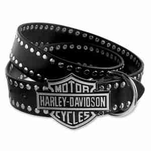 Ремень кожанный Harley Davidson Bar & Shield Logo Plaque with Studs Black 38