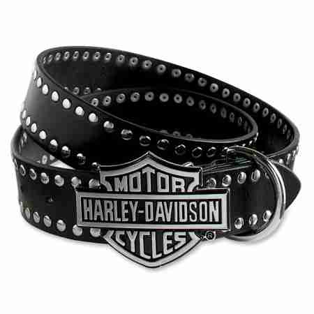 фото 1 Повседневная одежда и обувь Ремень кожанный Harley Davidson Bar & Shield Logo Plaque with Studs Black 38