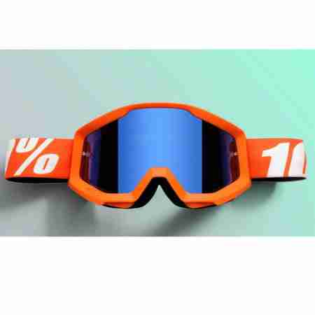 фото 2 Кроссовые маски и очки Мотоочки подростковые 100% Strata Jr. Orange - Mirror Blue Lens