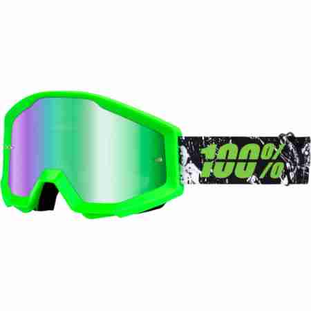фото 1 Кроссовые маски и очки Мото очки 100% Strata Goggle Crafty Lime - Mirror Green Lens