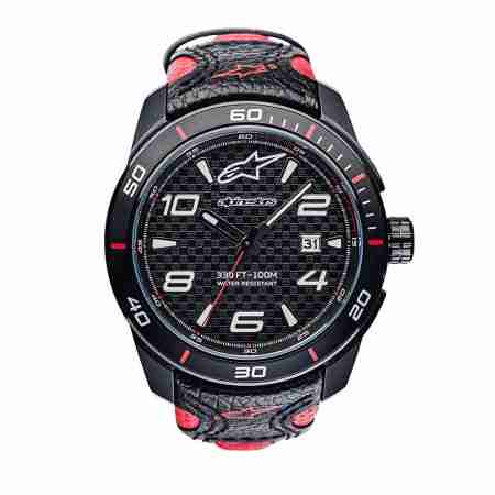 фото 5 Красиві дрібниці (подарунки мотоциклісту) Годинник Alpinestars Tech Watch 3H Black-Red Leather-Black-Red