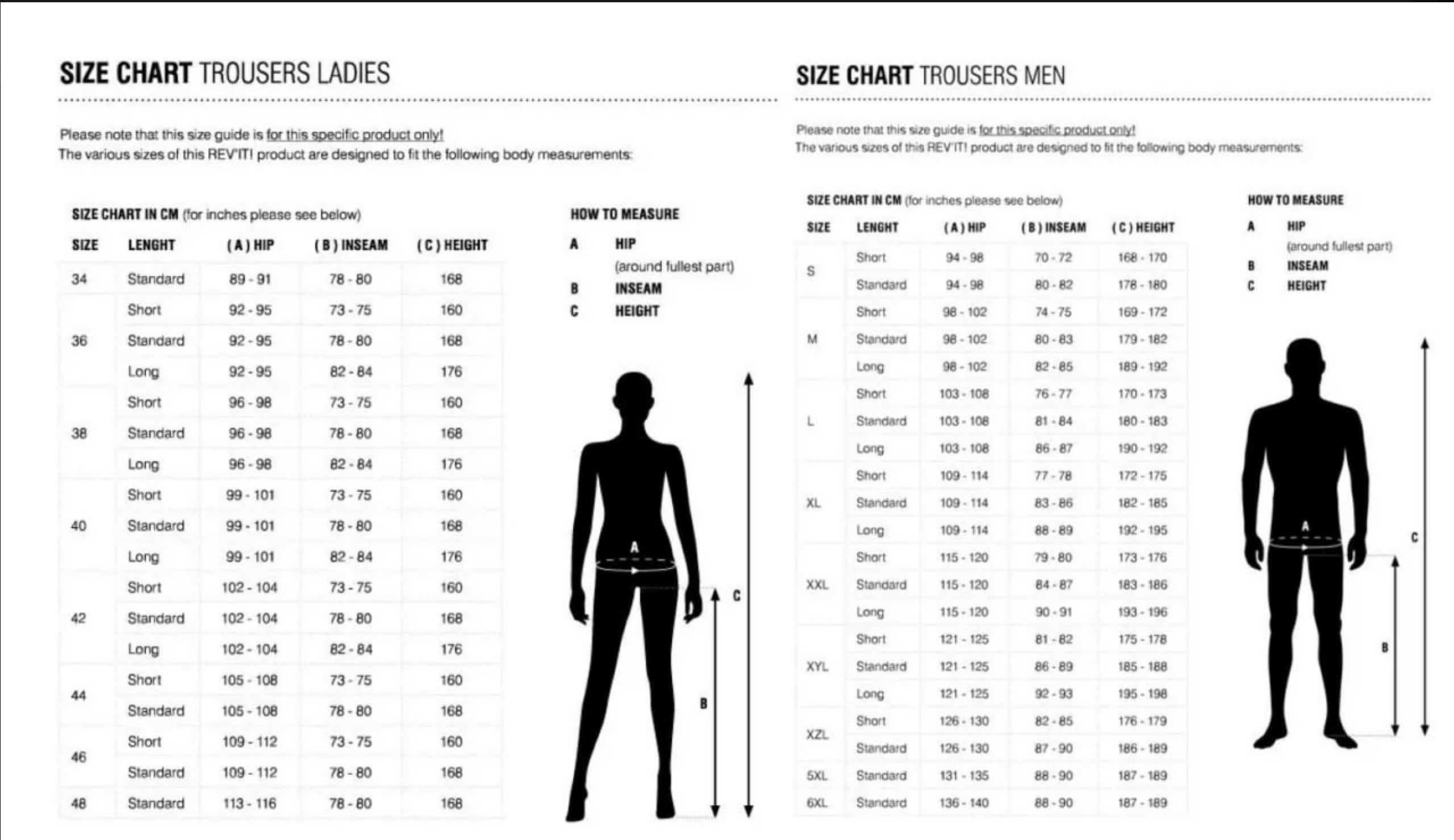 Таблица размеров - Мотоштаны кожаные женские Revit Xena Black-White