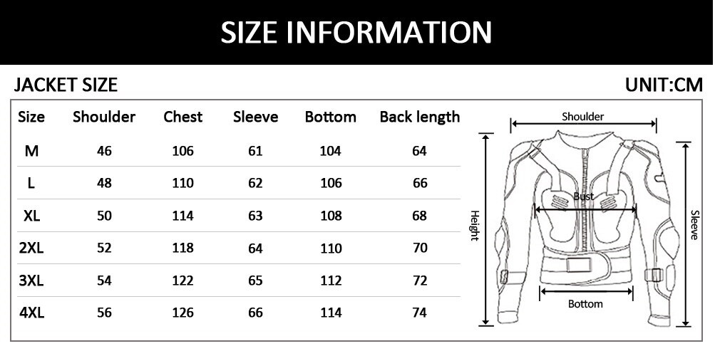 Таблиця розмірів - Захист тіла Scoyco AM02 Black