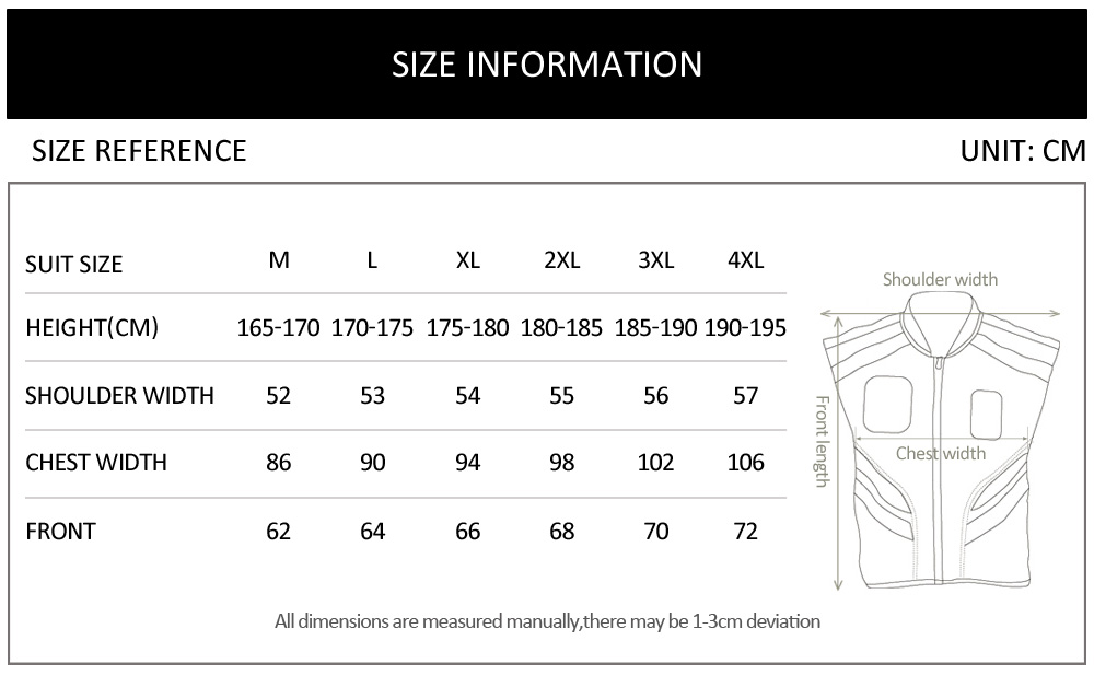 Таблиця розмірів - Світловідбивний жилет Scoyco JK32 Vest Green XL-XXXL