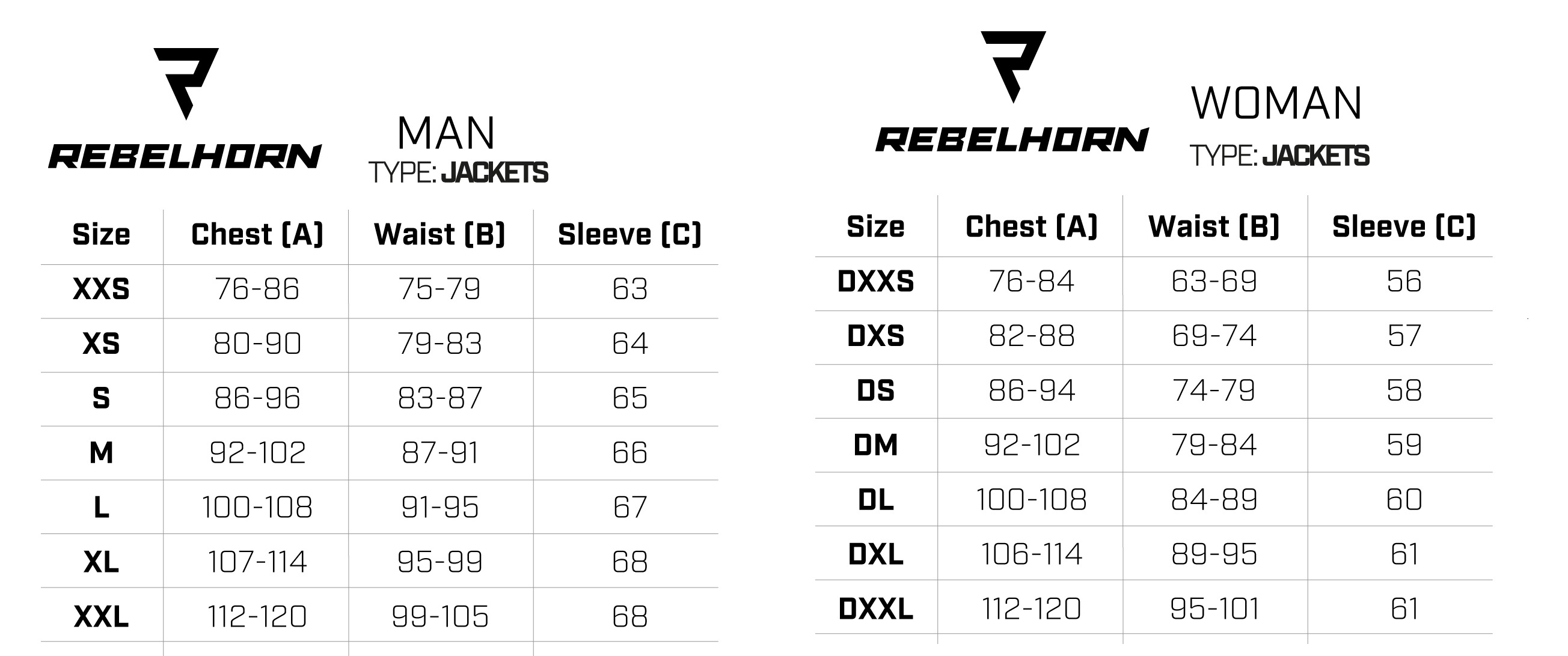 Таблица размеров - Мотокуртка Rebelhorn Cubby IV Black-Grey-Flo Yellow
