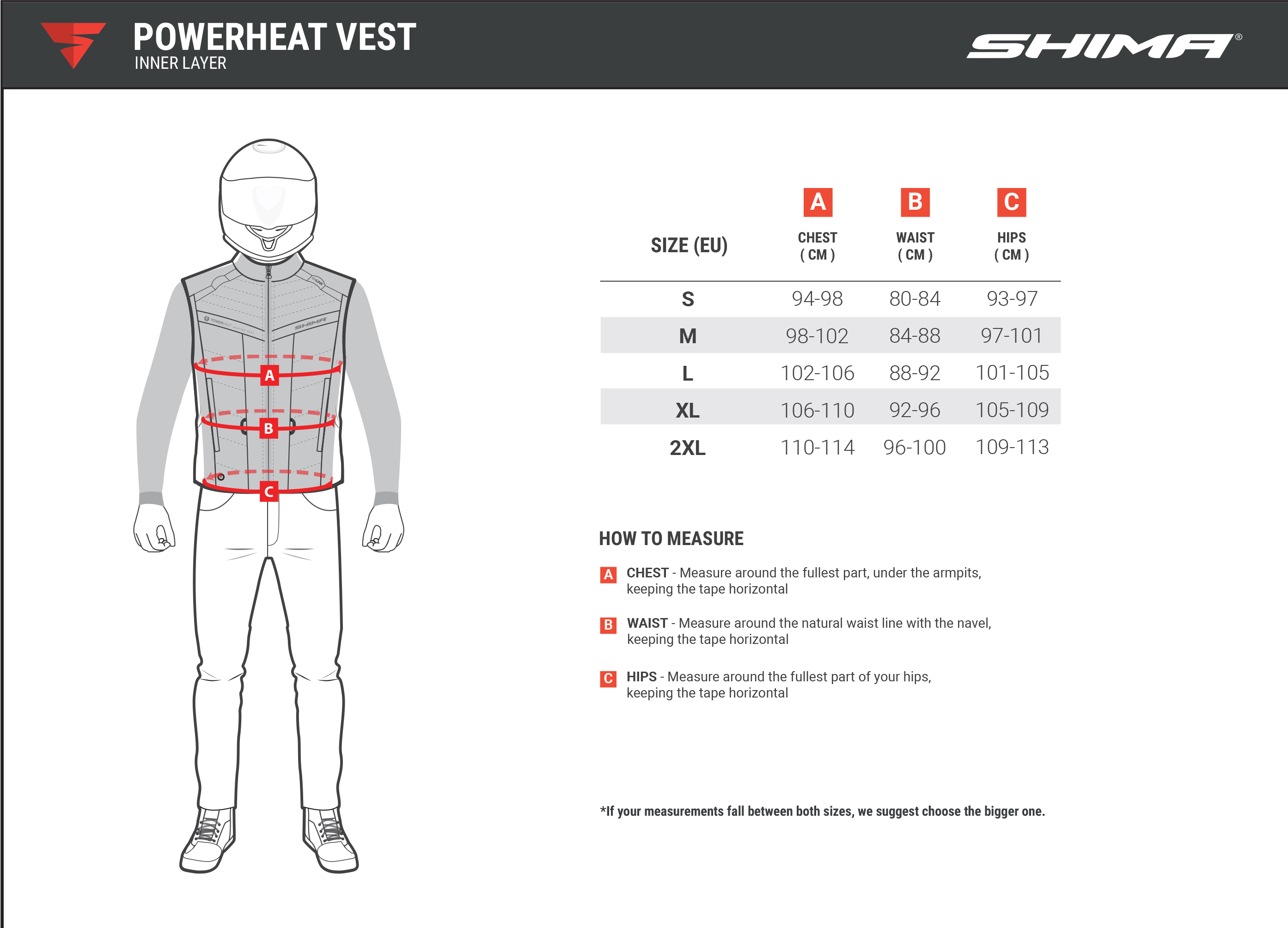 Таблиця розмірів - Жилет охолоджуючий Shima Hydrocool Vest
