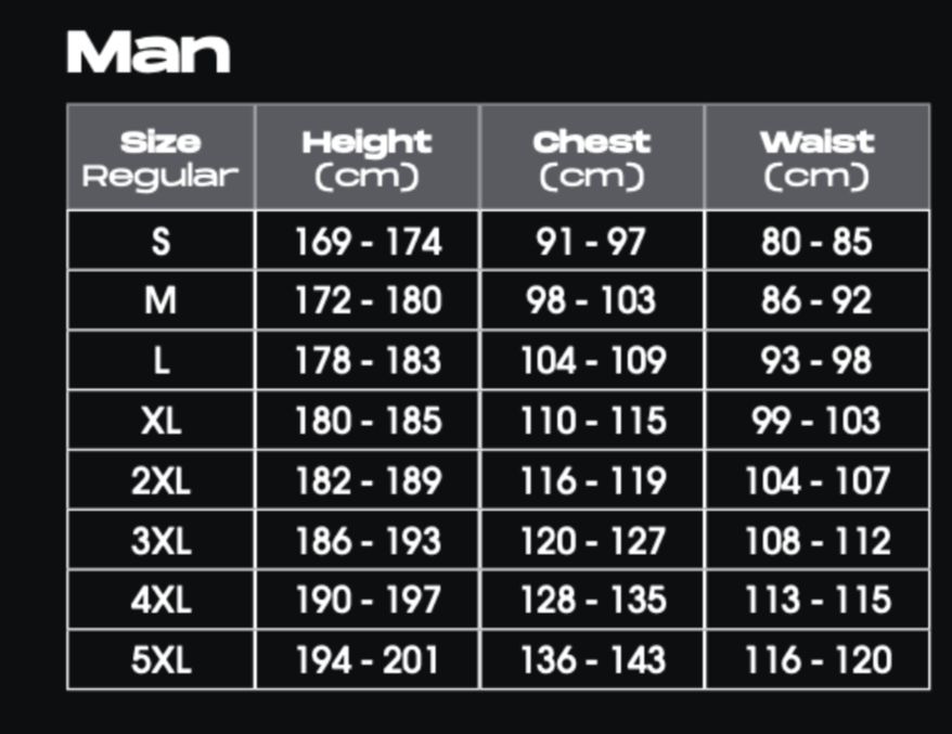 Таблица размеров - Мотокуртка LS2 Bullet Brown