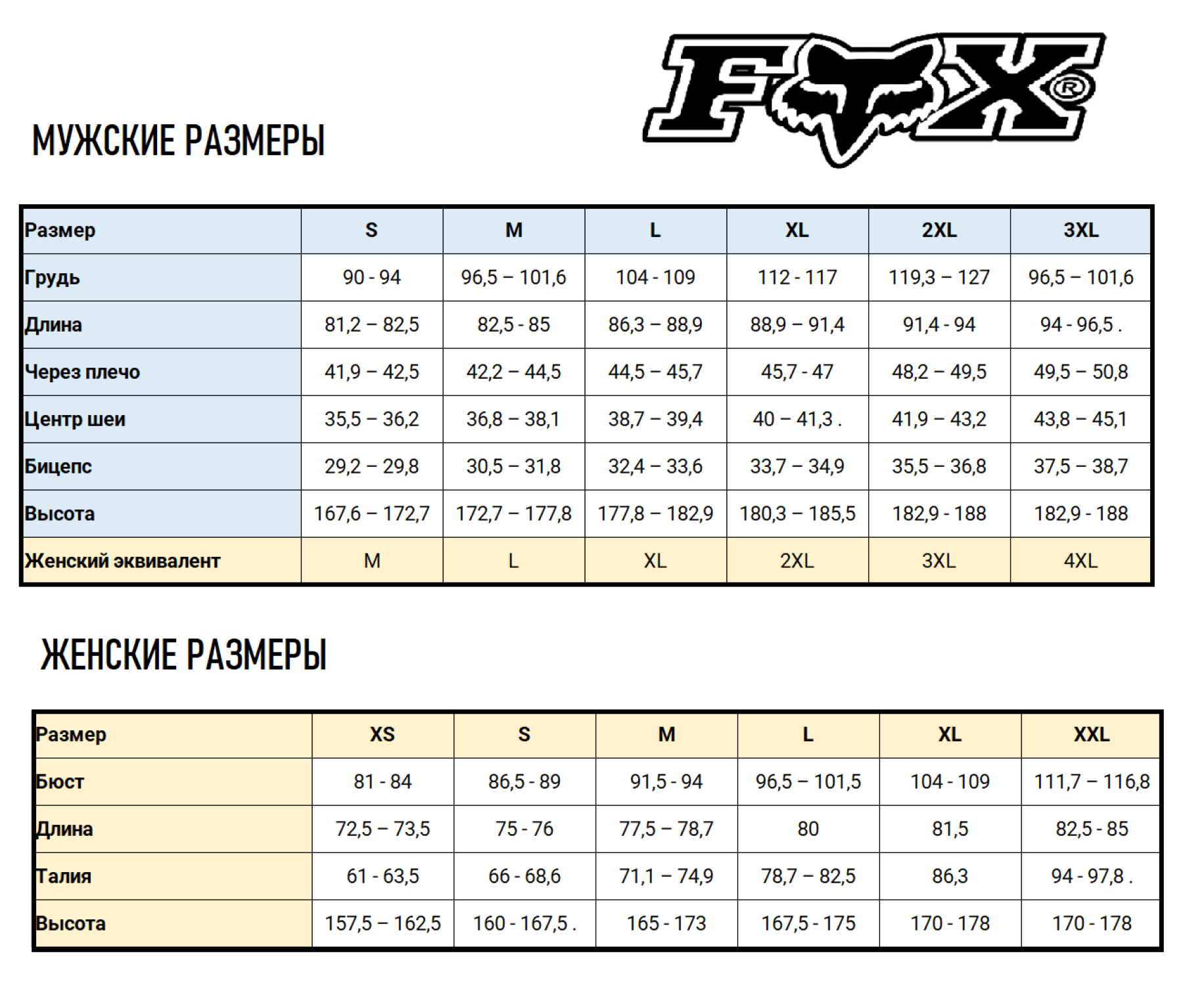 Таблиця розмірів - Мотожилет FOX Legion Wind Vest Black L