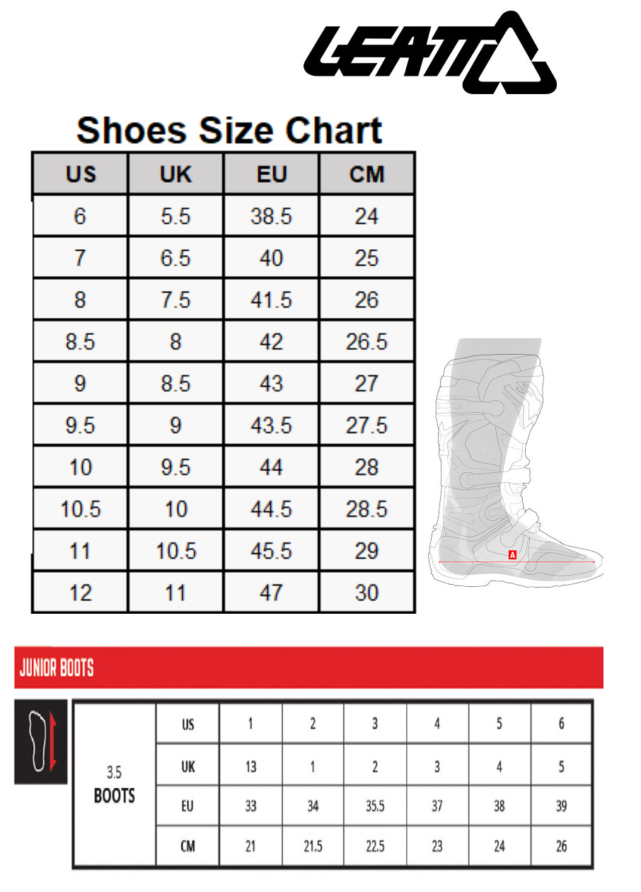 Таблиця розмірів - Мотоботи Leatt 5.5 FlexLock Black