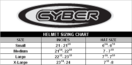 Таблиця розмірів - Мотошолом Cyber UX-25 White-Red L