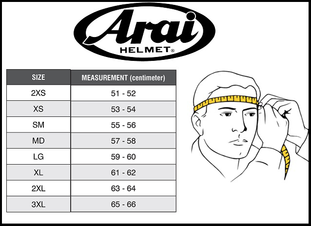 Таблица размеров - Шлем Arai Tour-X4 White XL