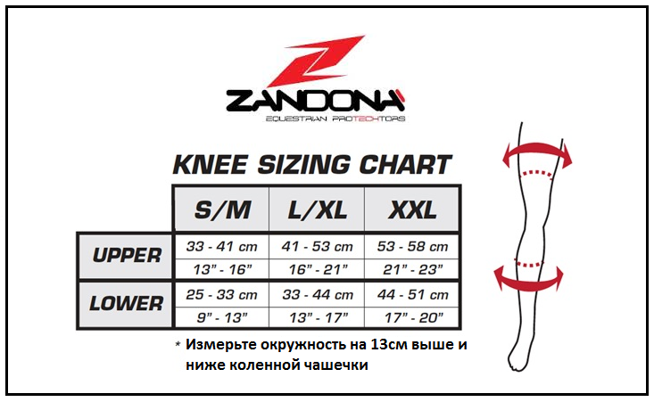 Таблица размеров - Наколенники Zandona 3237 Soft Active Black