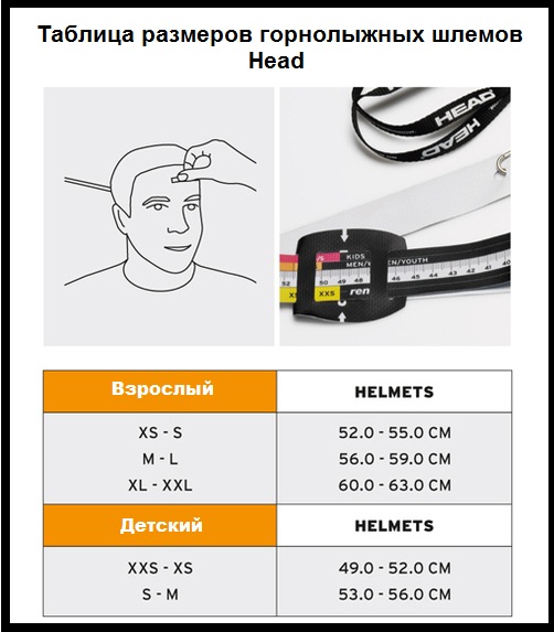 Таблица размеров - Горнолыжный шлем Head Rebel Black XL-2XL (2013)